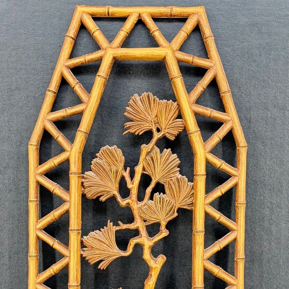 Homco Wall Plaque Faux Bamboo Pine Branch Syroco MCM Chinoiserie 7412 Asian